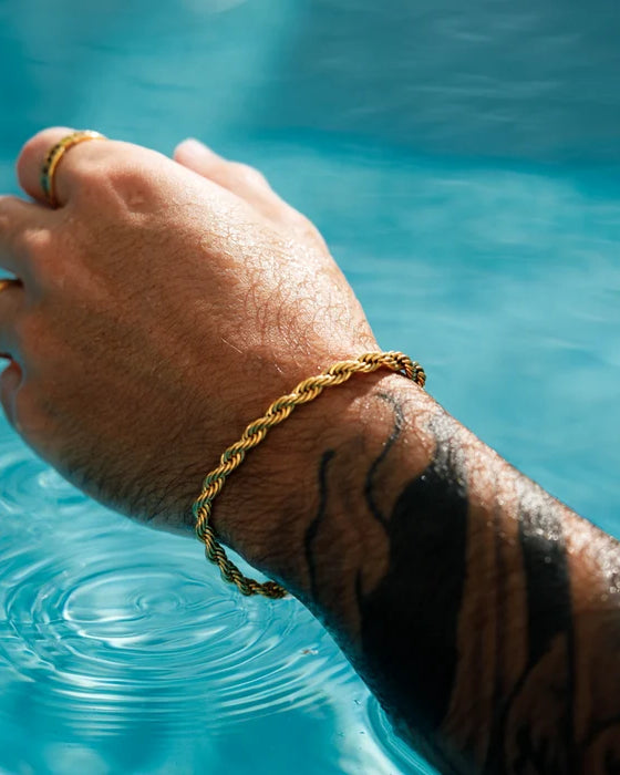 Gold Rope + Rope Stack Bracelet - stainless steel gold men's bracelet, alternate angle