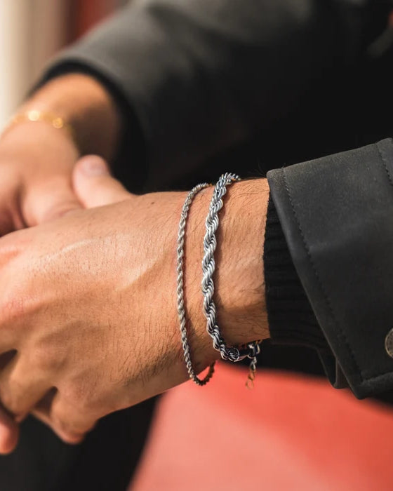 Silver Rope + Rope Stack Bracelet - stainless steel silver men's bracelet, main product photo