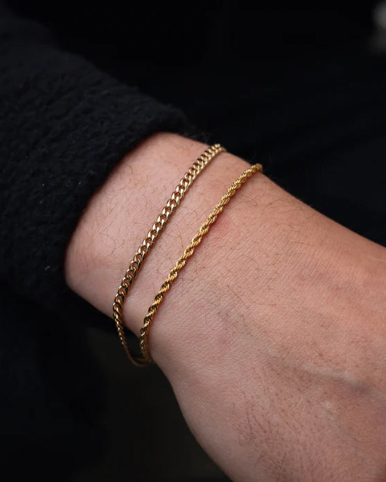 Gold Cuban + Rope Stack Bracelet - stainless steel gold men's bracelet, main product photo