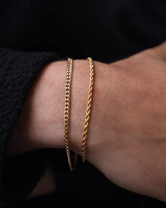 Gold Cuban + Rope Stack Bracelet - stainless steel gold men's bracelet, alternate angle