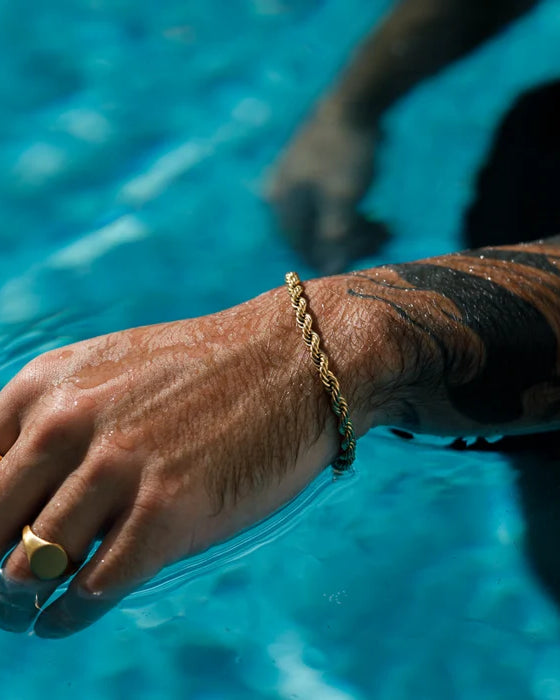 Gold Rope + Rope Stack Bracelet - stainless steel gold men's bracelet, lifestyle photo