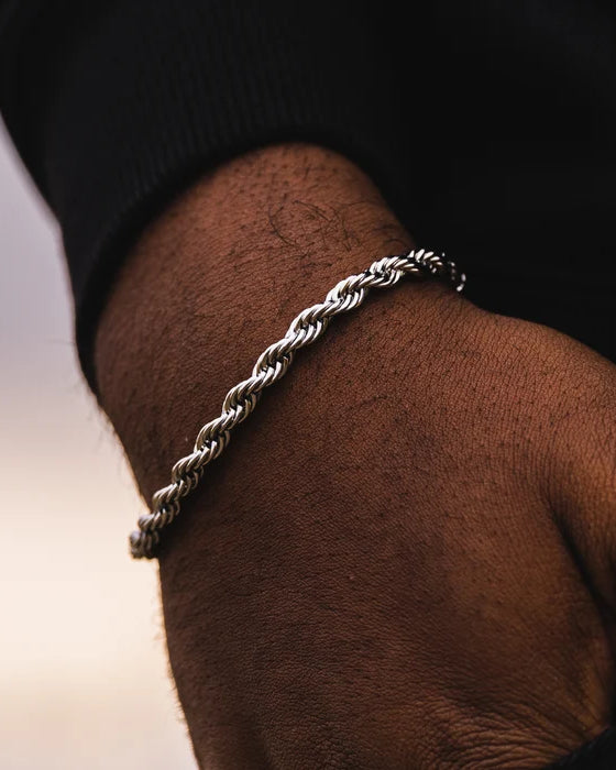 Silver Rope + Rope Stack Bracelet - stainless steel silver men's bracelet, alternate angle