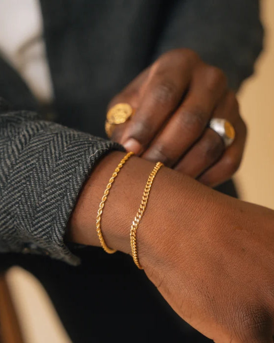 Gold Cuban + Rope Stack Bracelet - stainless steel gold men's bracelet, detail shot