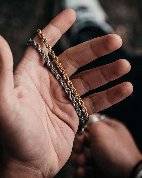 Gold Rope + Rope Stack Bracelet - stainless steel gold men's bracelet, close-up view