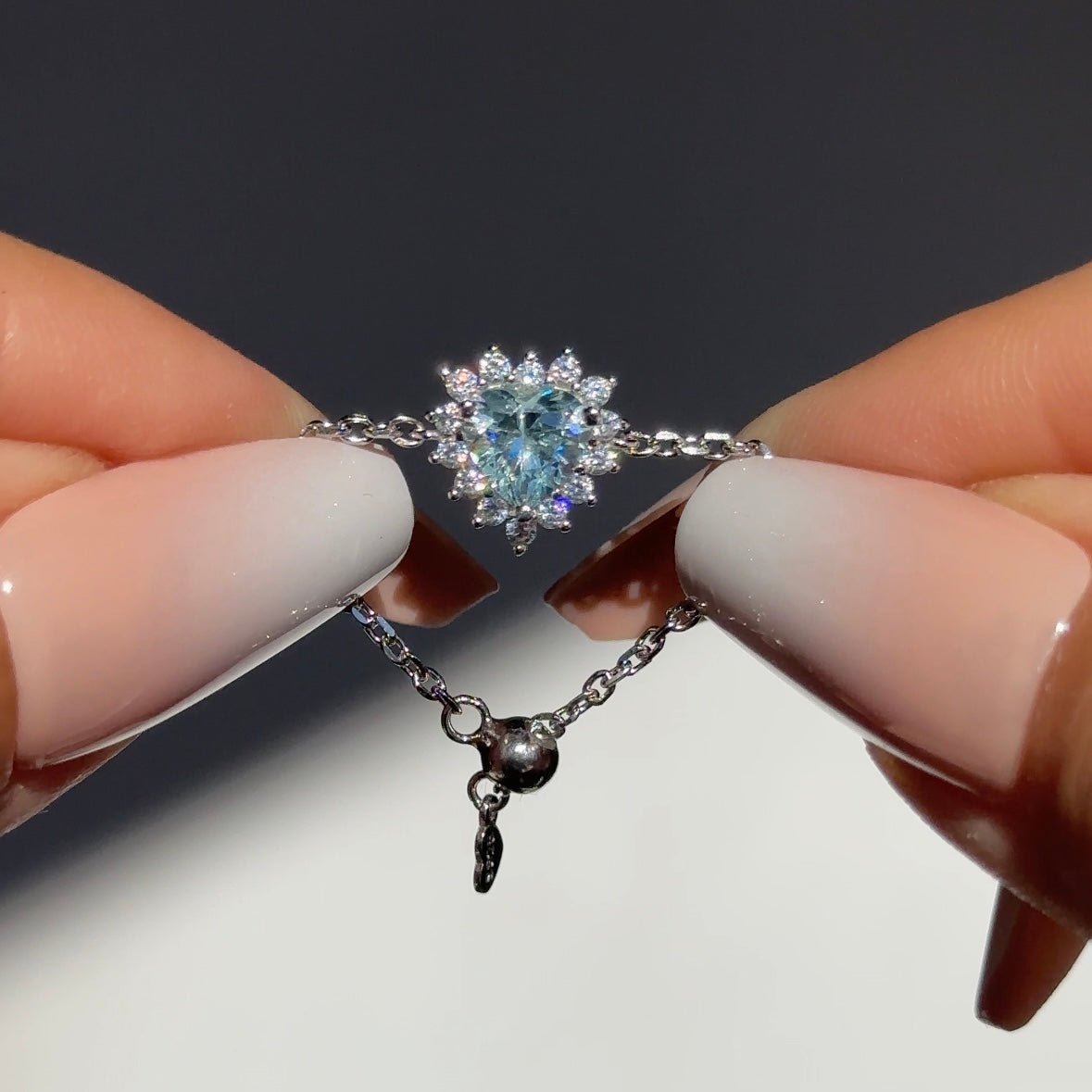 Diamond Heart Chain Ring | Blue