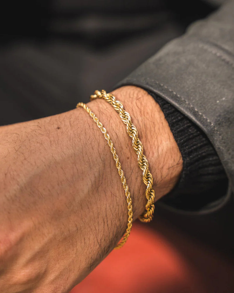 Gold Rope + Rope Stack Bracelet - stainless steel gold men's bracelet, product photo