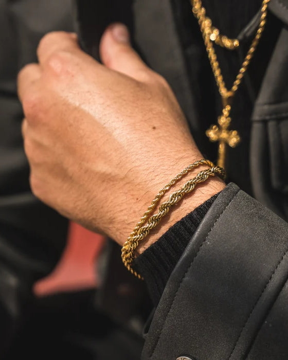 Gold Rope + Rope Stack Bracelet - stainless steel gold men's bracelet, detail shot
