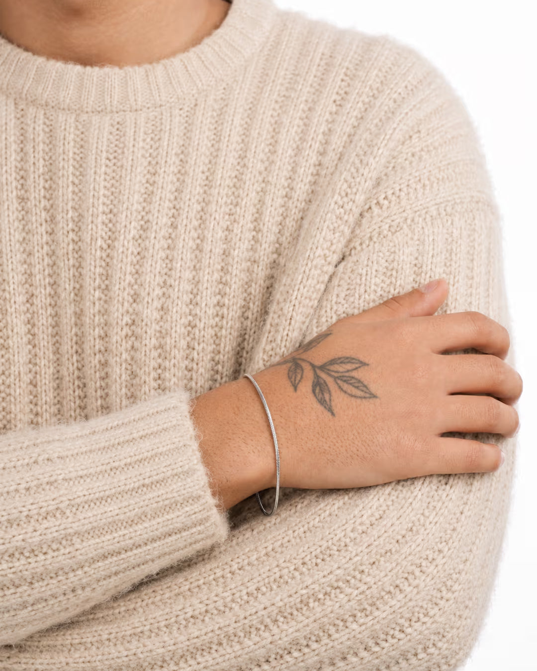 Silver Snake (Silver) 2mm - stainless steel silver unisex bracelet, lifestyle photo