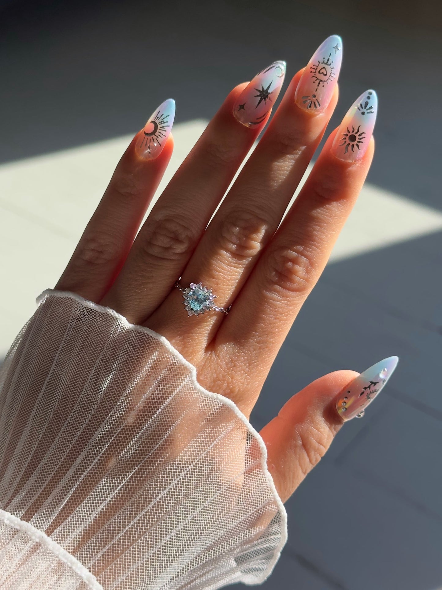 Diamond Heart Chain Ring | Blue