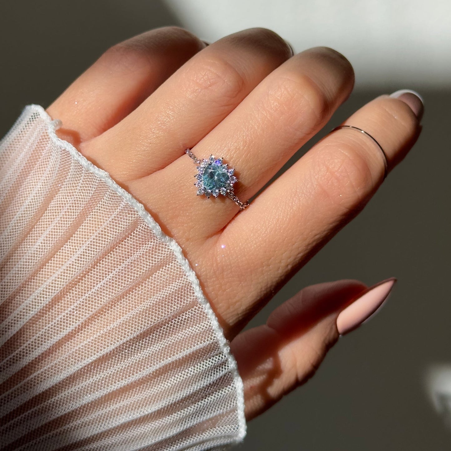Diamond Heart Chain Ring | Blue