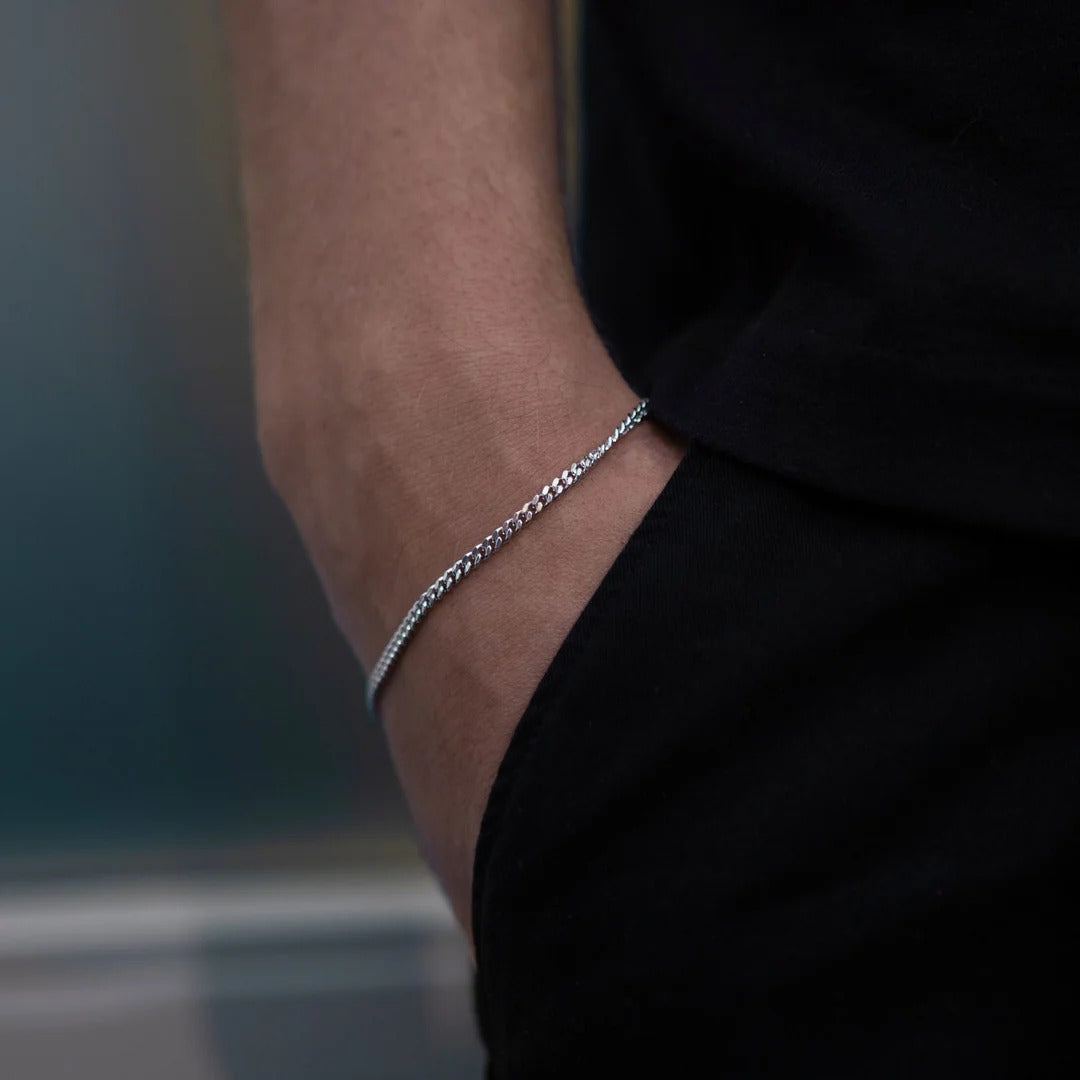 Connell Bracelet (Silver) 2mm - stainless steel men's bracelet, product photo