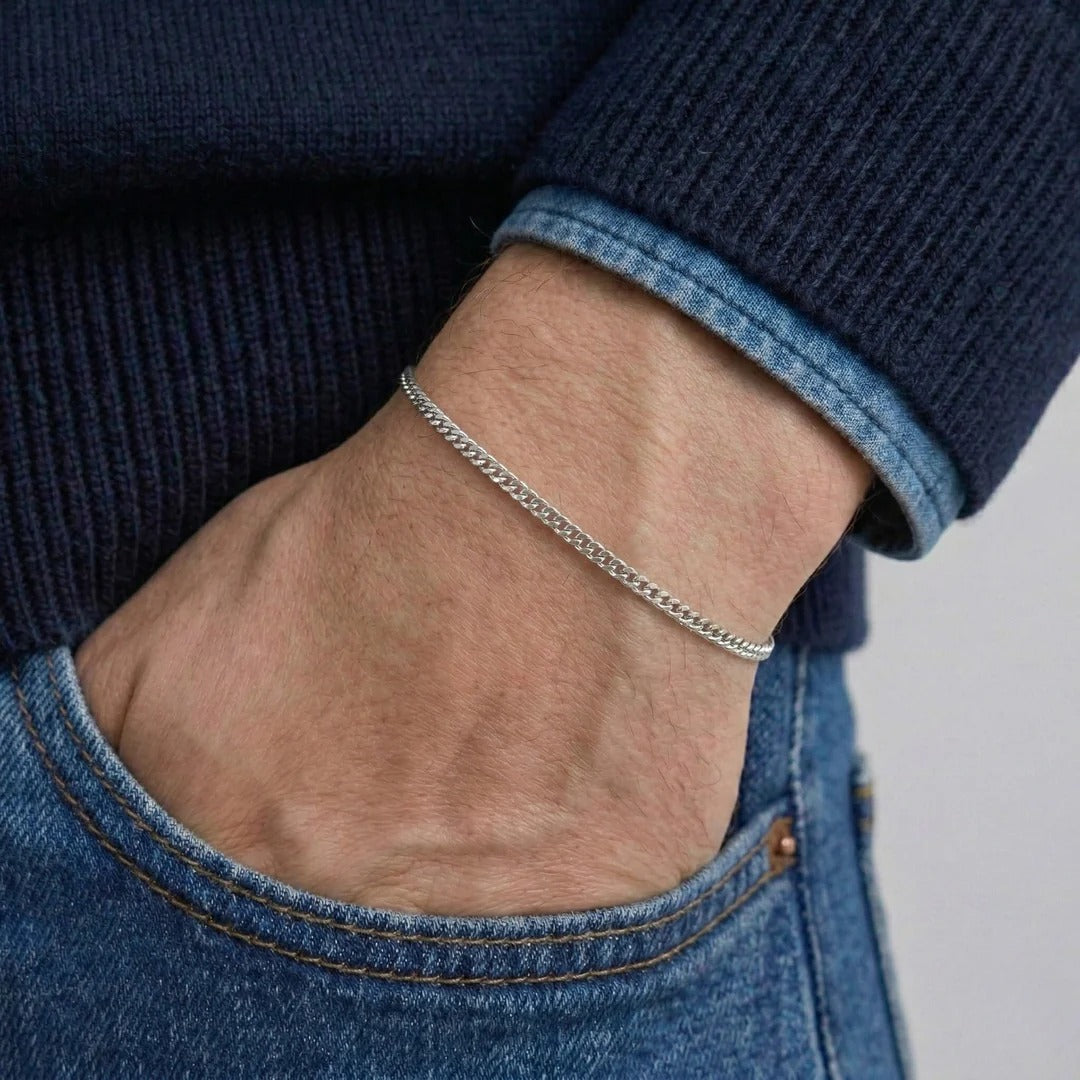 Connell Bracelet (Silver) 2mm - stainless steel men's bracelet, alternate angle
