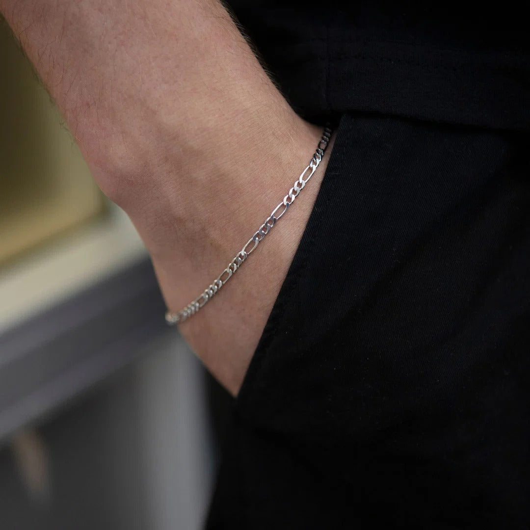 Figaro Bracelet (Silver) 2mm - stainless steel silver unisex bracelet, alternate angle