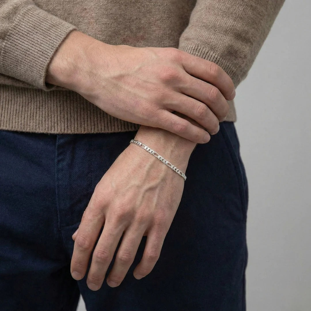 Figaro Bracelet (Silver) 2mm - stainless steel silver unisex bracelet, lifestyle photo