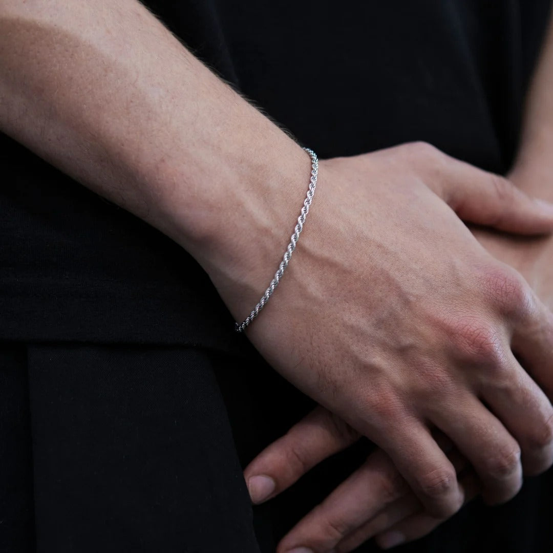 Rope Bracelet (Silver) 2mm - stainless steel men's bracelet, product photo