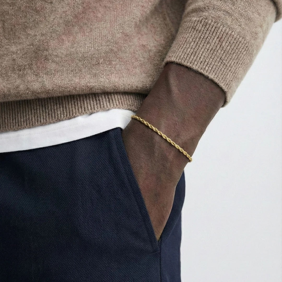 Rope Bracelet (Gold) 2mm - stainless steel gold unisex bracelet, product photo