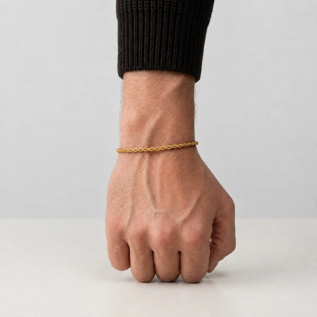 Rope Bracelet (Gold) 2mm - stainless steel gold unisex bracelet, main product photo