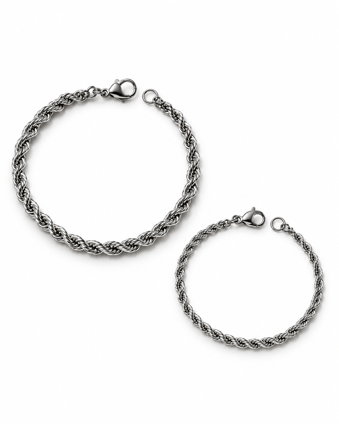 The Gemini Bond Matching Silver Rope Chain Couple Bracelets Set - stainless steel silver unisex chain, detail shot