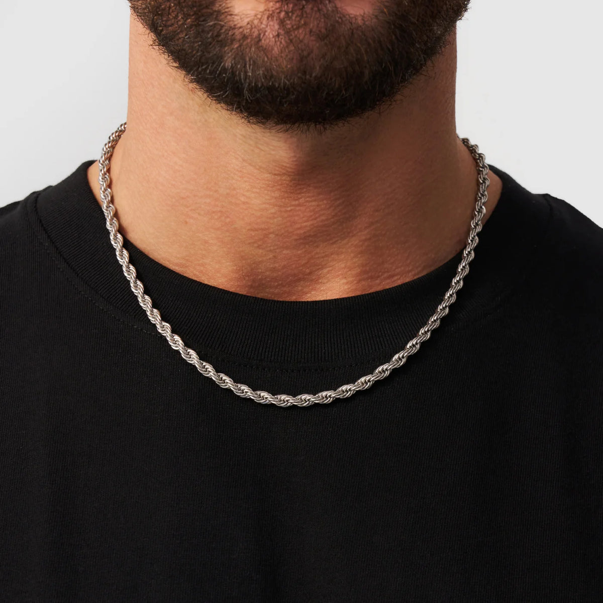Rope Chain (Silver) 6mm - gold-plated stainless steel silver men's chain, main product photo