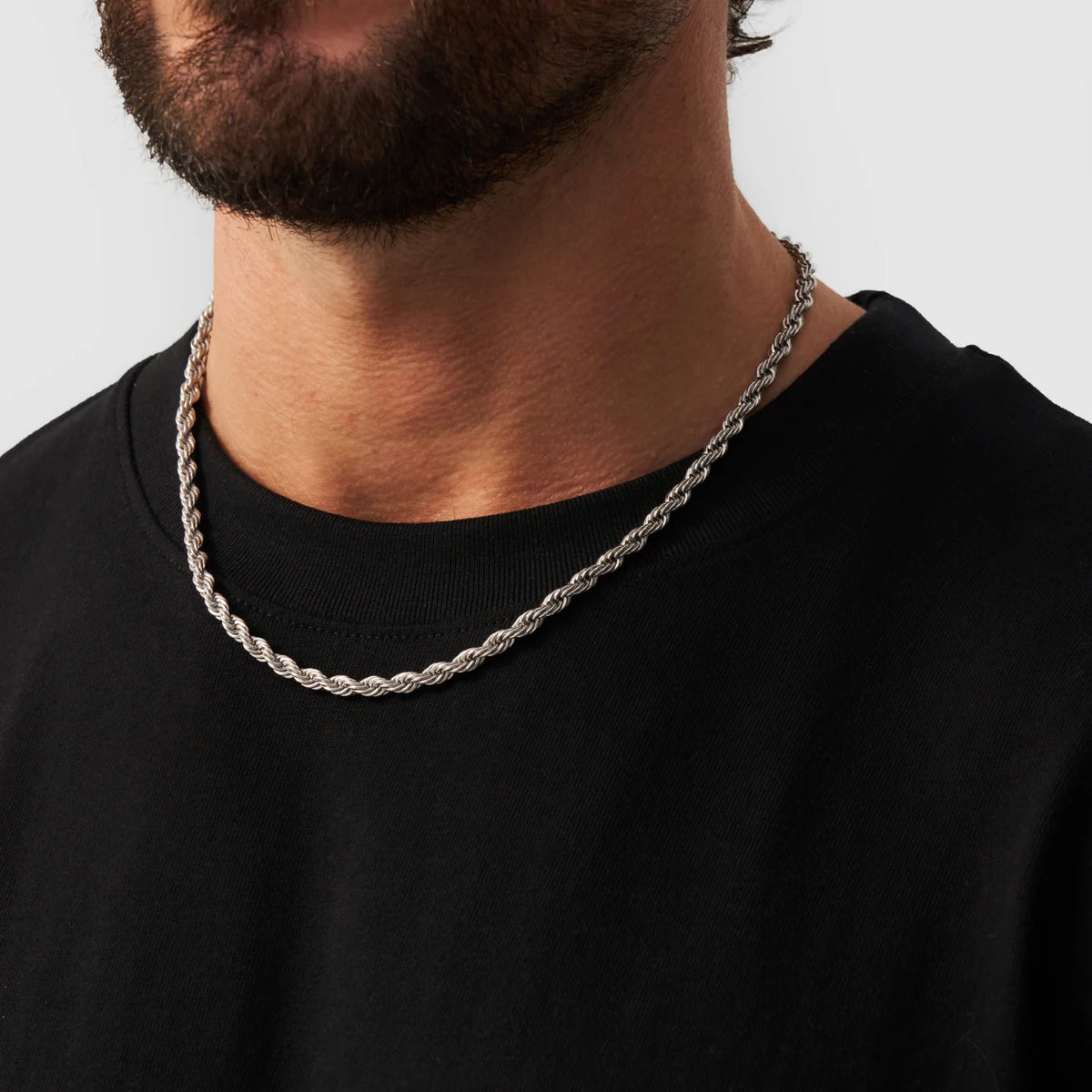 Rope Chain (Silver) 6mm - gold-plated stainless steel silver men's chain, lifestyle photo