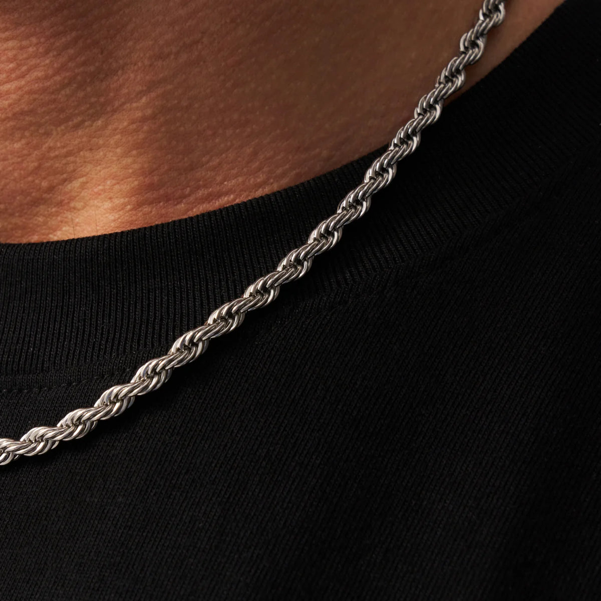 Rope Chain (Silver) 6mm - gold-plated stainless steel silver men's chain, alternate angle