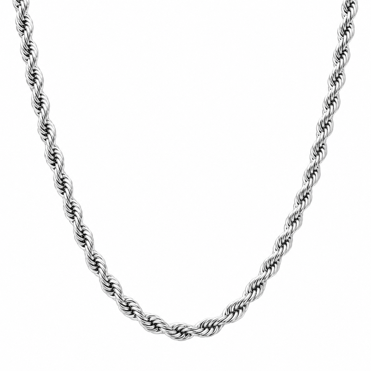 Rope Chain (Silver) 6mm - gold-plated stainless steel silver men's chain, detail shot