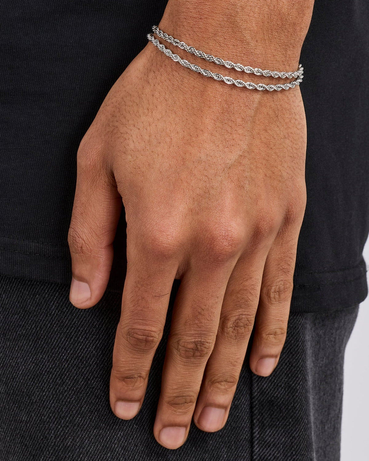 Double Rope Bracelet - 2mm - White - stainless steel silver unisex bracelet, main product photo