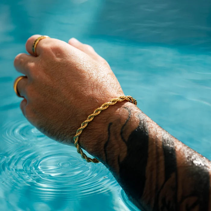 Gold Rope + Rope Stack Bracelet - stainless steel gold men's bracelet, alternate angle