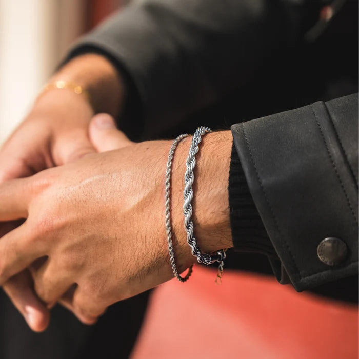 Silver Rope + Rope Stack Bracelet - stainless steel silver men's bracelet, main product photo