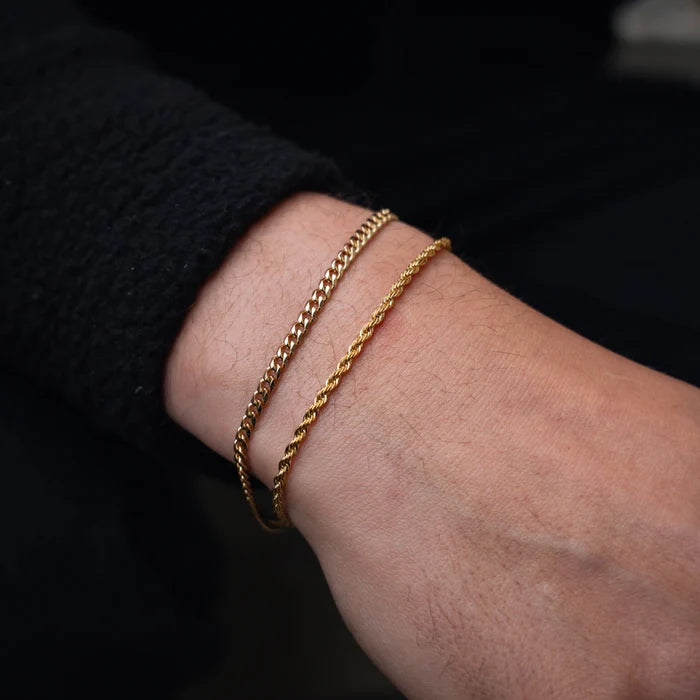 Gold Cuban + Rope Stack Bracelet - stainless steel gold men's bracelet, main product photo