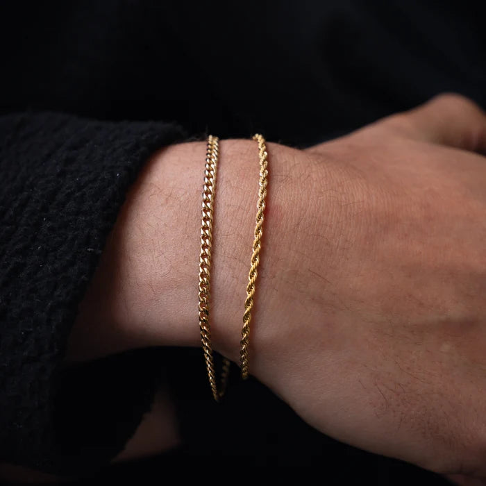 Gold Cuban + Rope Stack Bracelet - stainless steel gold men's bracelet, alternate angle