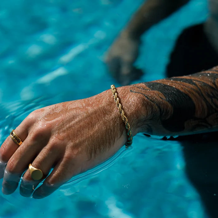 Gold Rope + Rope Stack Bracelet - stainless steel gold men's bracelet, lifestyle photo