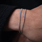Silver Cuban + Rope Stack Bracelet - stainless steel silver men's bracelet, main product photo