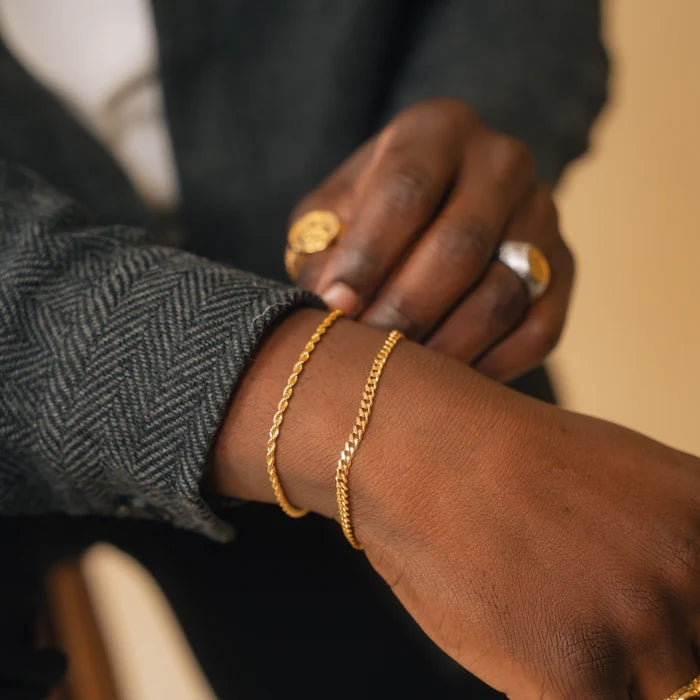Gold Cuban + Rope Stack Bracelet - stainless steel gold men's bracelet, detail shot