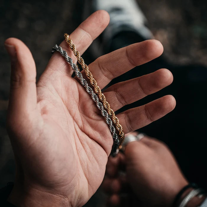 Gold Rope + Rope Stack Bracelet - stainless steel gold men's bracelet, close-up view