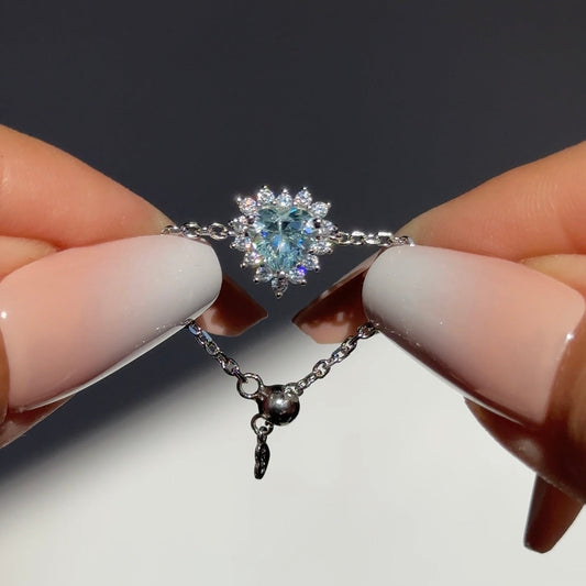 Diamond Heart Chain Ring | Blue