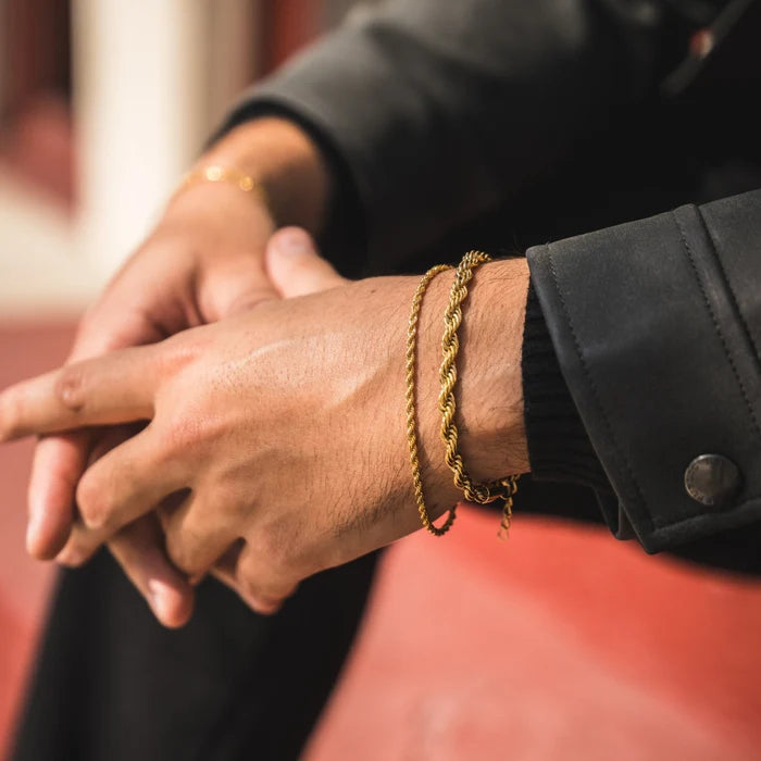 Gold Rope + Rope Stack Bracelet - stainless steel gold men's bracelet, main product photo