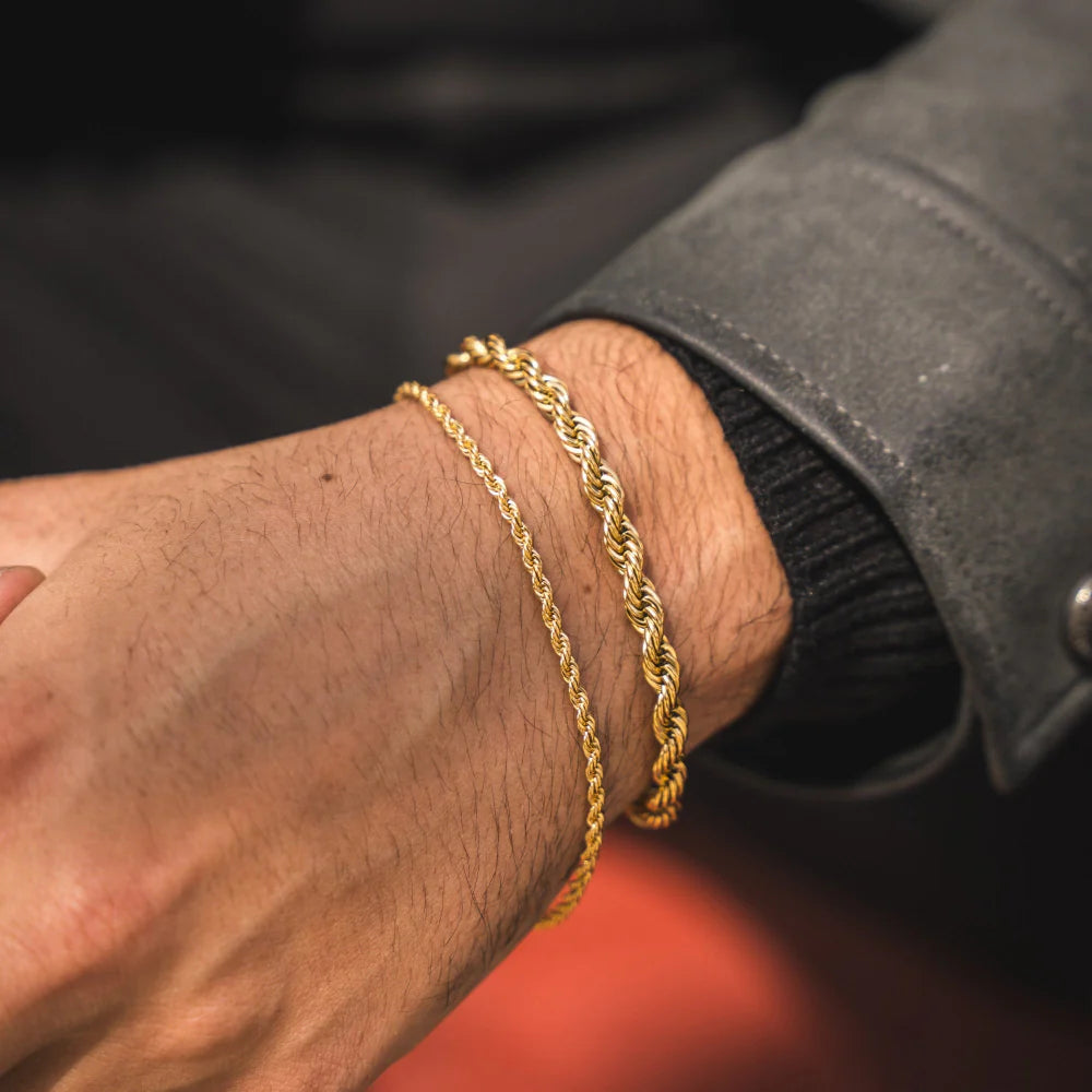 Gold Rope + Rope Stack Bracelet - stainless steel gold men's bracelet, product photo