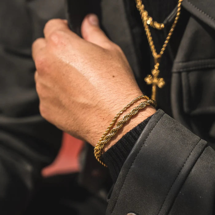 Gold Rope + Rope Stack Bracelet - stainless steel gold men's bracelet, detail shot