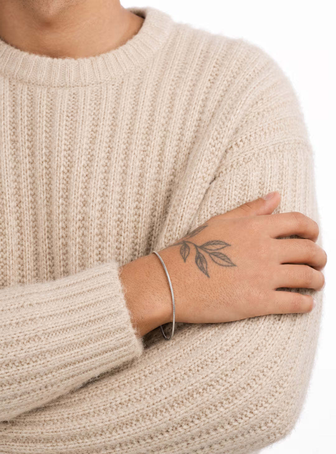 Silver Snake (Silver) 2mm - stainless steel silver unisex bracelet, lifestyle photo