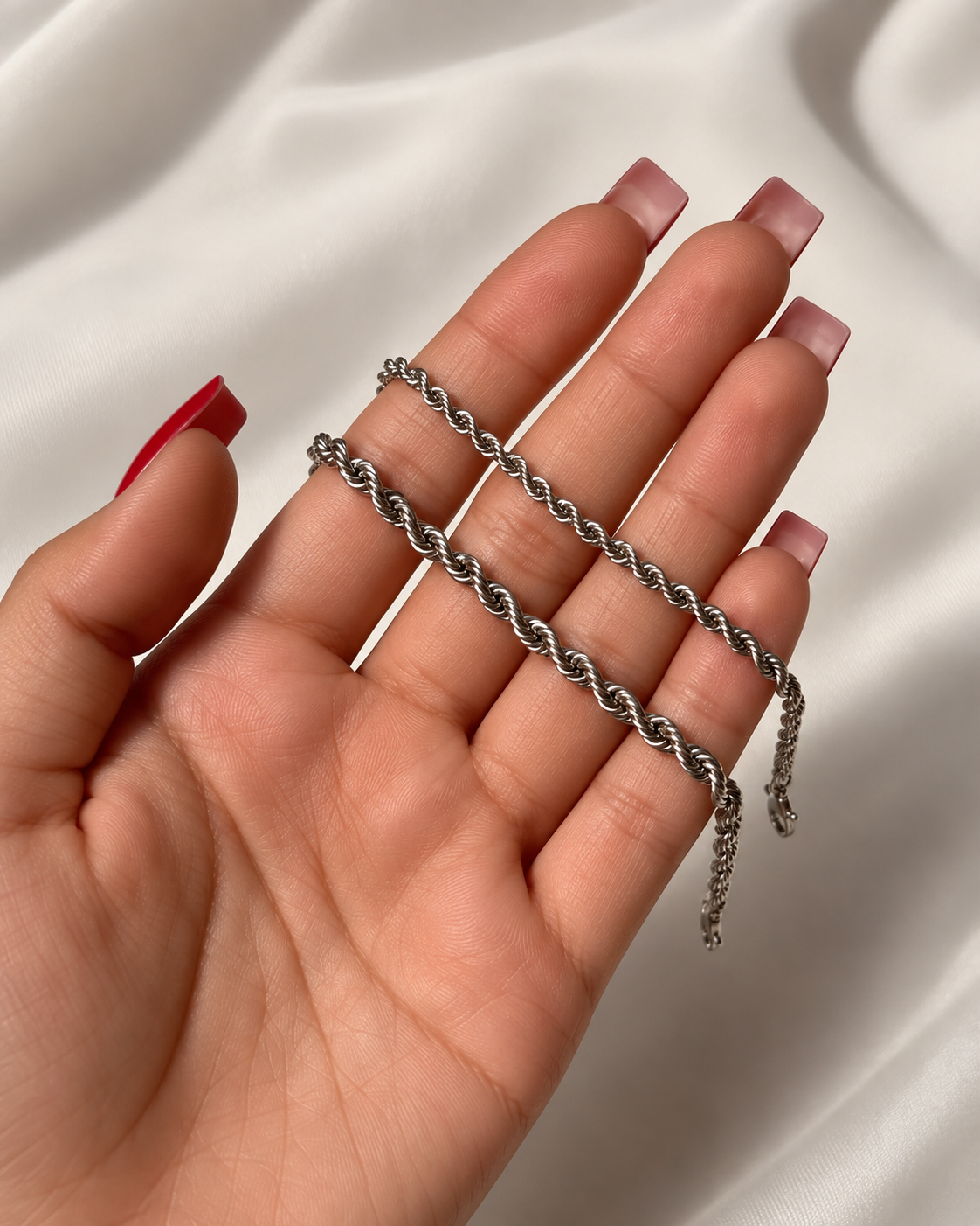 The Gemini Bond Matching Silver Rope Chain Couple Bracelets Set - stainless steel silver unisex chain, alternate angle