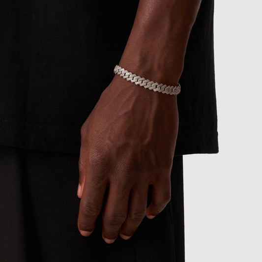 PRONG LINK ICED CUBAN BRACELET (SILVER) 8MM
