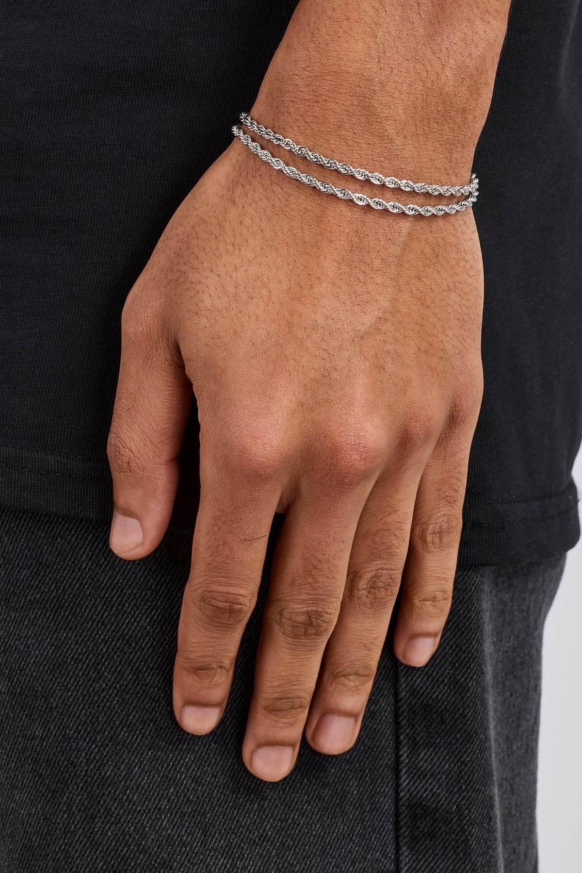 Double Rope Bracelet - 2mm - White - stainless steel silver unisex bracelet, main product photo